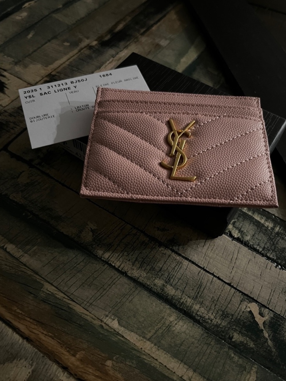 Saint Laurent Pink Quilted Leather Card Case with Gold YSL Logo
